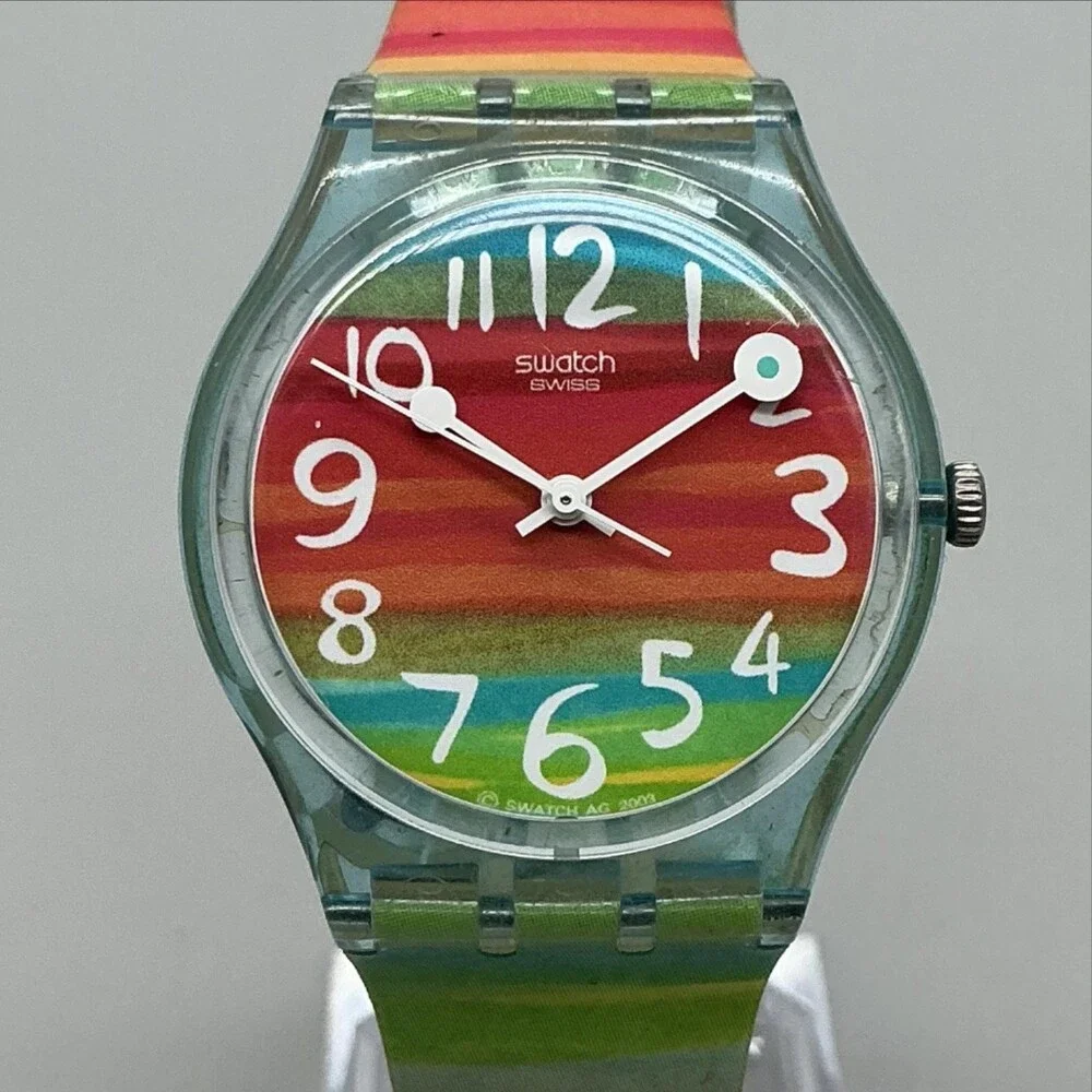 Swatch Color the Sky Womens Watch 34mm Multicolor Dial Rainbow Sport New Battery